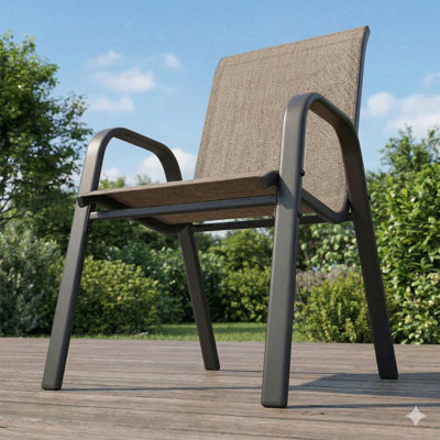 Chaise d'extérieur 4 pièces en métal brun avec tissu Teslin résistant à l'eau et à la rouille