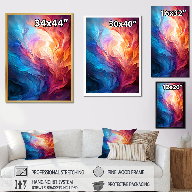 Symphonie infinie abstraite jaune orange sur toile, H 40 po x l 30 po x P 1,5 po, Cadre photo noir