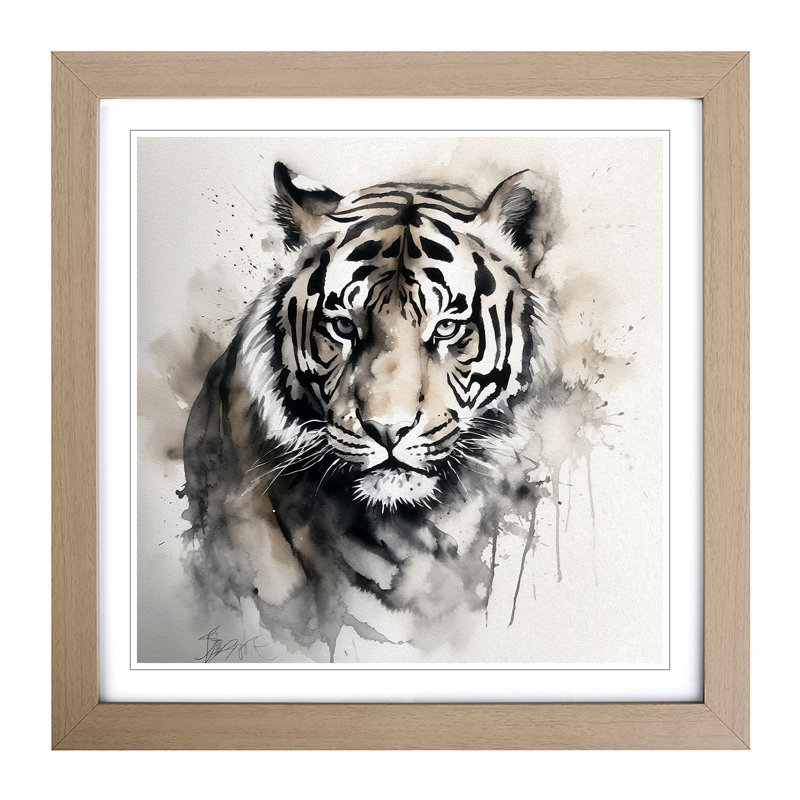 Tiger Ink Wash No.1 - Framed Print, Oak