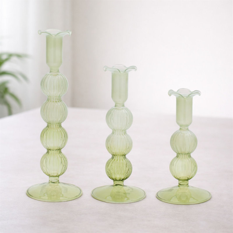 Green Glass Taper Candle Holder