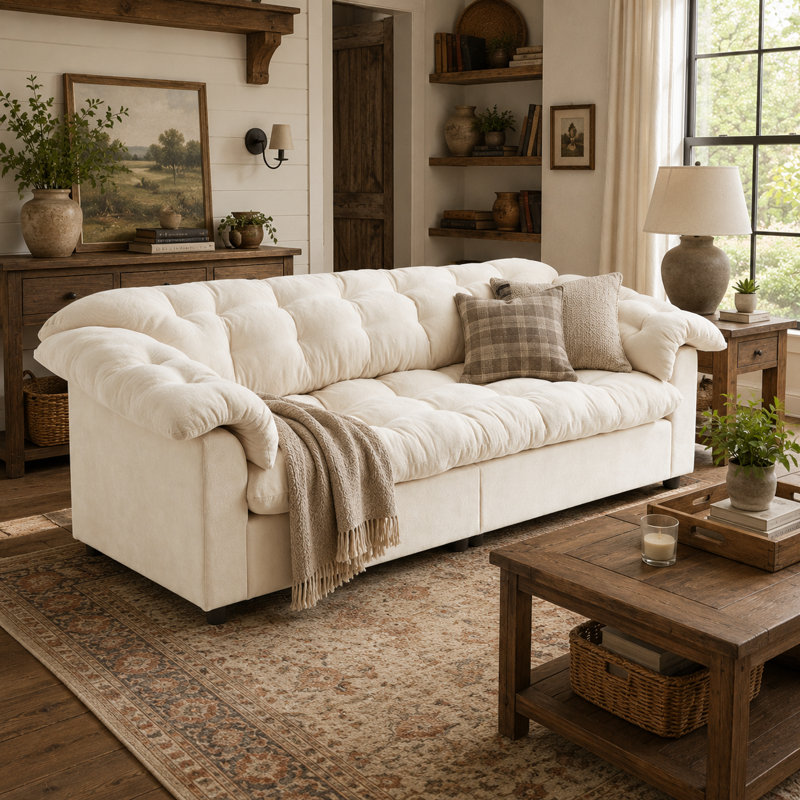 Canapé moderne en chenille à assise profonde avec coussins surdimensionnés pour le salon, la chambre à coucher et les appartements
