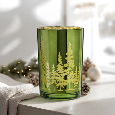 Emerald Woodland Glass Hurricane Candle Holder – 7" Tall For Pillar Candles