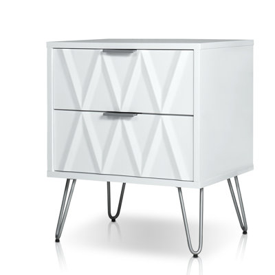 Crawfordsville Night Stand With 2 Drawers In White & Pewter Finish