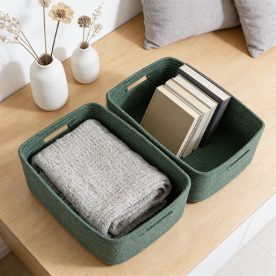 Large Storage Baskets For Shelves And Closet Organizers, Woven Rope Bins For Clothes, Blankets, Toys, And Nursery, 2-Pack Rectangular Decorative Baskets