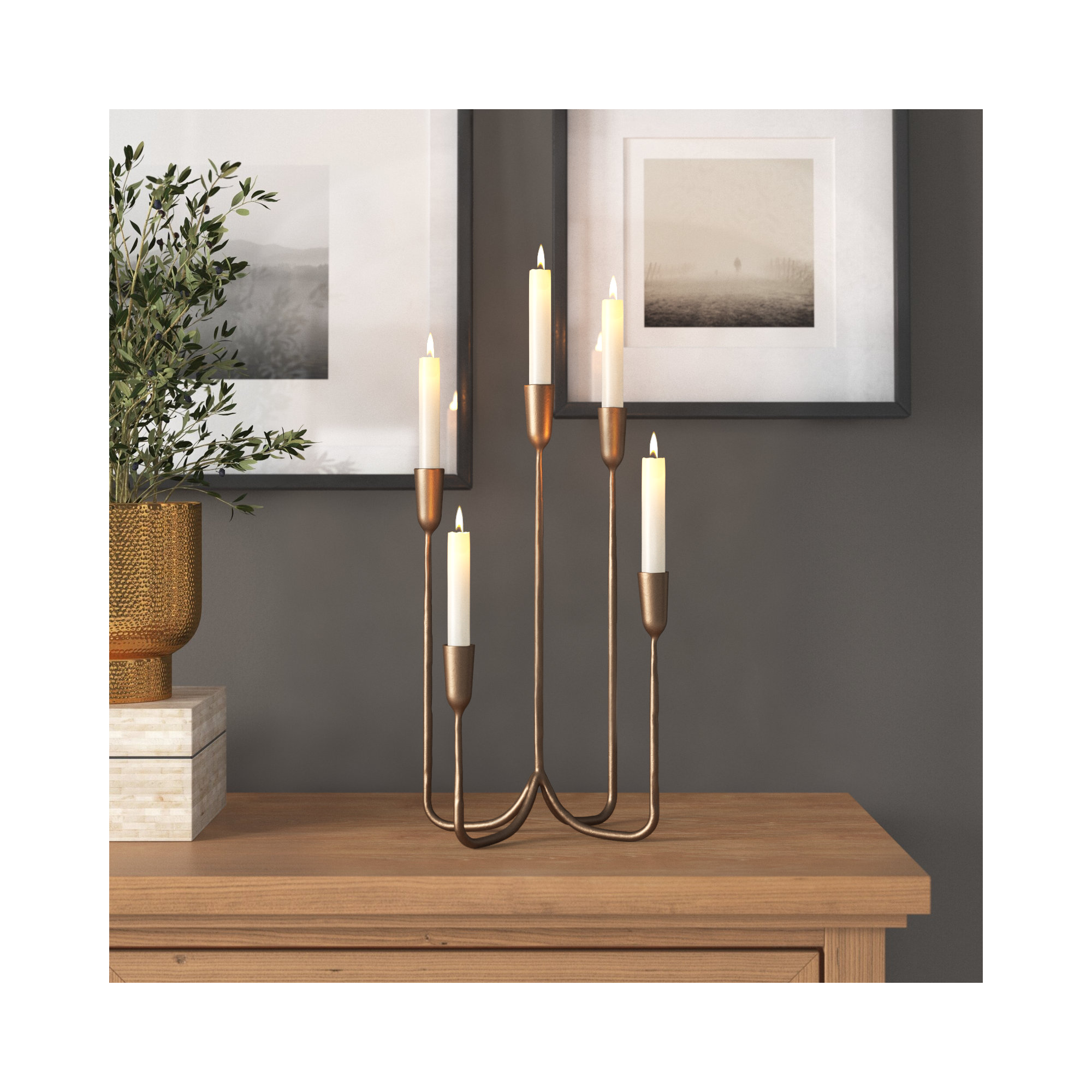 Brass Tabletop Candelabra, 17.25" H x 11.5" W x 11.5" D