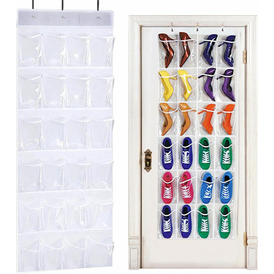 24-pocket Over-the-door Shoe Organiser, Folding Hanging Organiser With Hooks, Heavy-duty Hanging Mesh Holder For Bedroom, Bathroom, Wardrobe