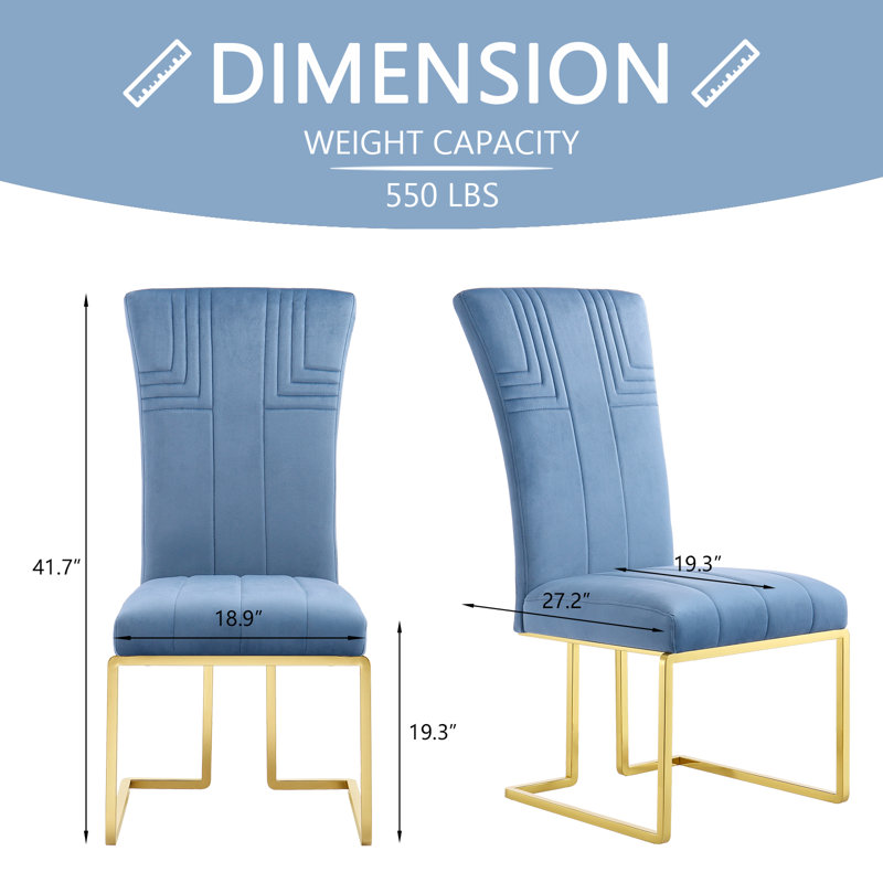 Breah 19.3'' H Velvet Upholstered Parsons Chair, Blue, Gold