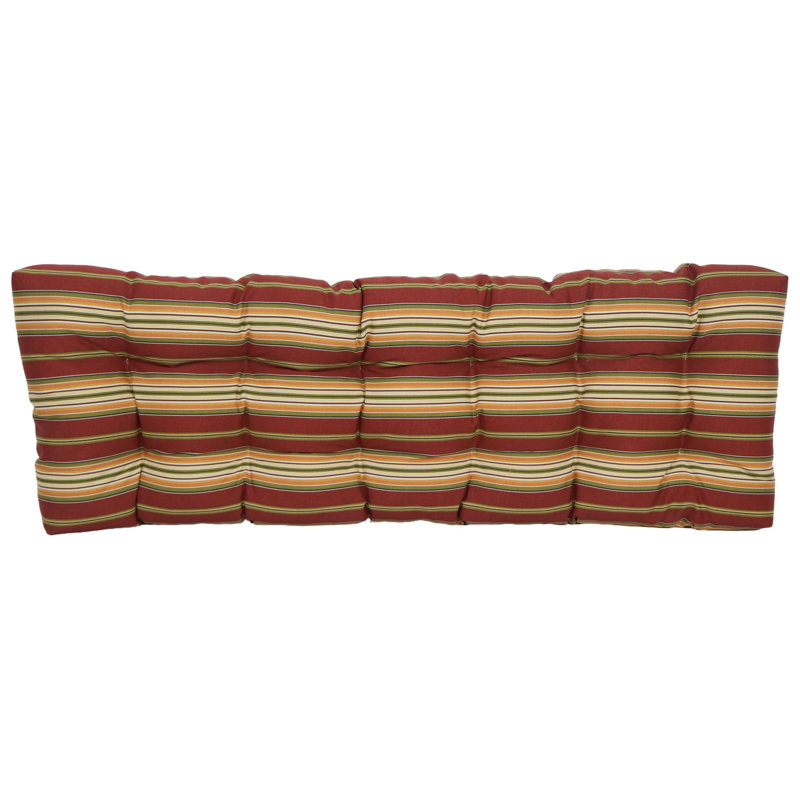 Tufted Outdoor Bench Cushion, 55" W x 19" D, Red/Tan/Kingsley Stripe Ruby Striped