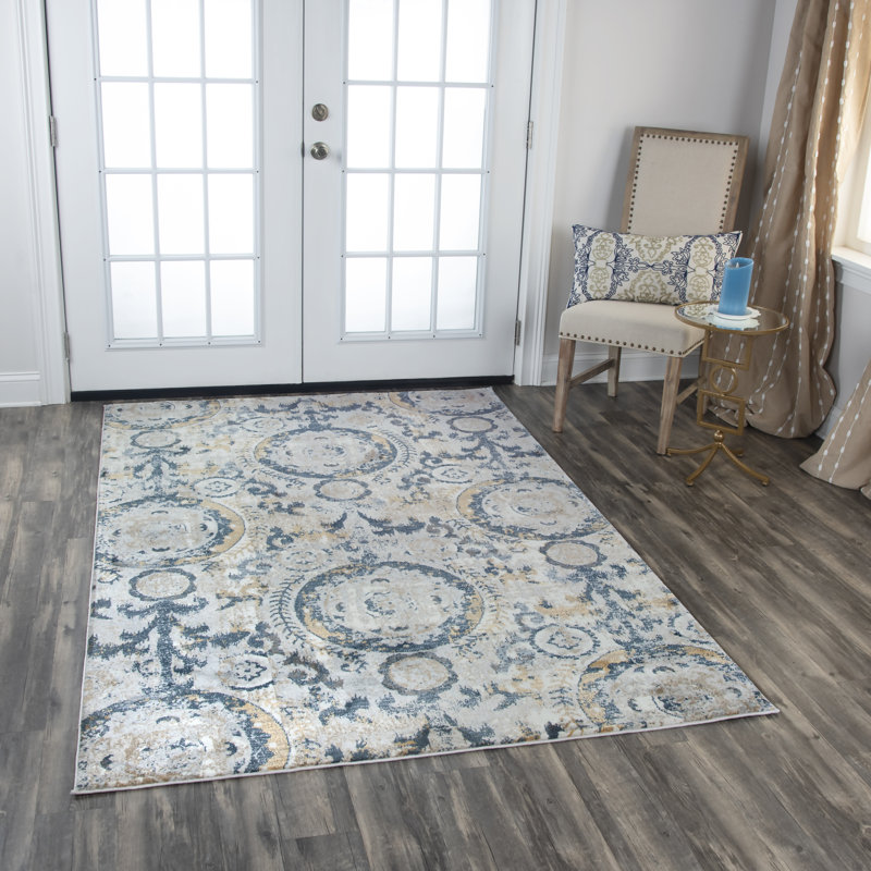 Tapis gris/bleu Shockey, Rectangulaire 3 pi 11 po x 5 pi 6 po