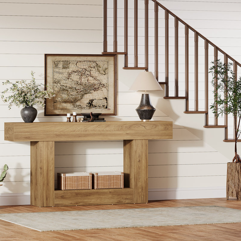 63" Wood Console Table for Entryway, Narrow Sofa Table Behind Couch for Living Room, Hallway, Light Brown
