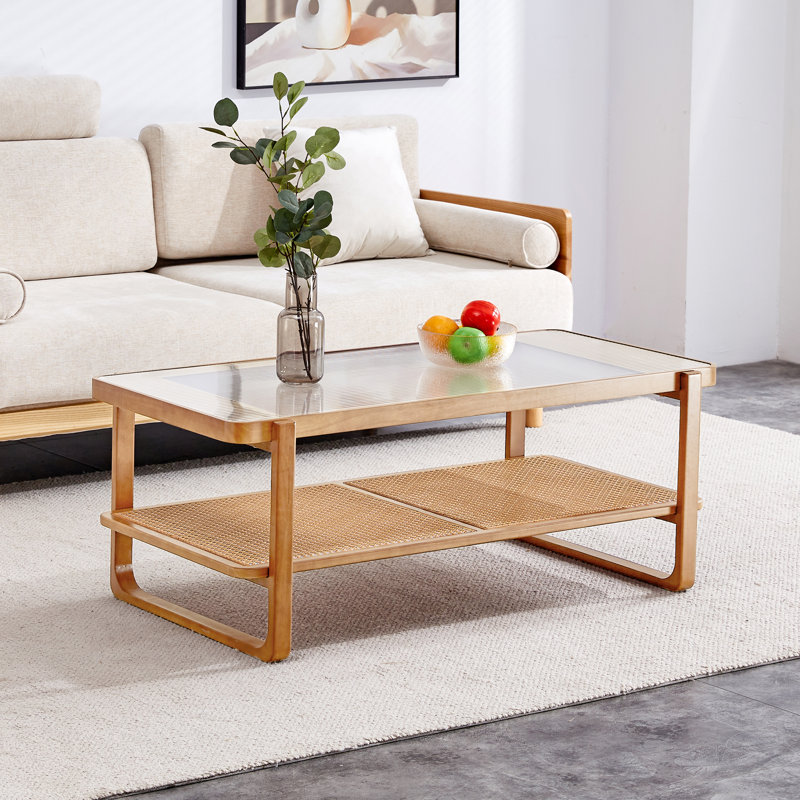 Mittal 45.3" Mid-Century Rectangular Coffee Table with Lower Shelf for Storage, Natural
