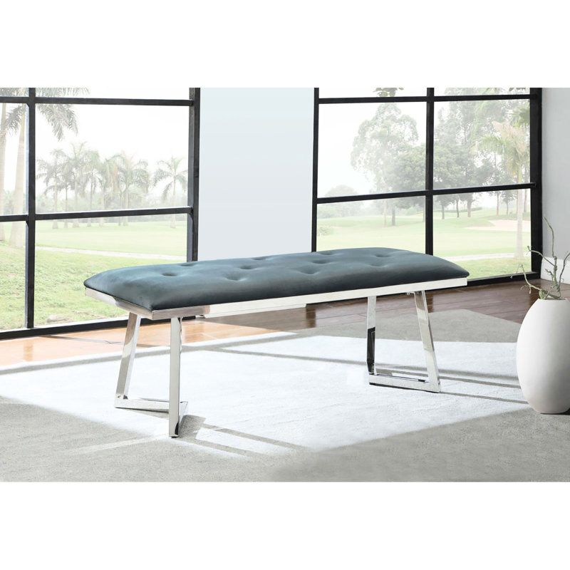 Banc rembourré de luxe gris foncé avec dossier et base contemporain - pieds
