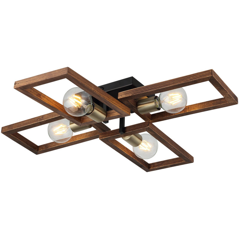 Élégant lustre noir antique, structure en métal avec capuchon en bois, 4 douilles E27 (40 W maximum), plaque de base 4,9 po x 7,9 po x 1,2 po, hauteur totale: 4,7 po | Parfait pour le décor du salon et de la salle à manger, classe IP20