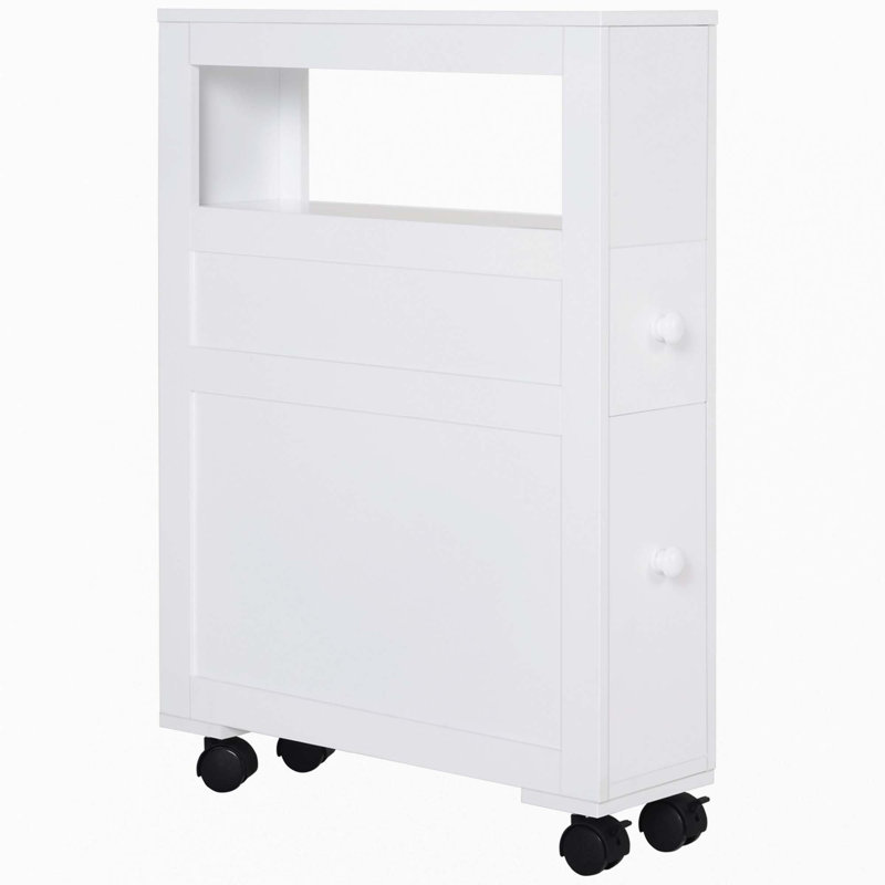 Armoire de rangement roulante étroite en bois 6,25 po x 20,5 po x 28,25 po, Blanc