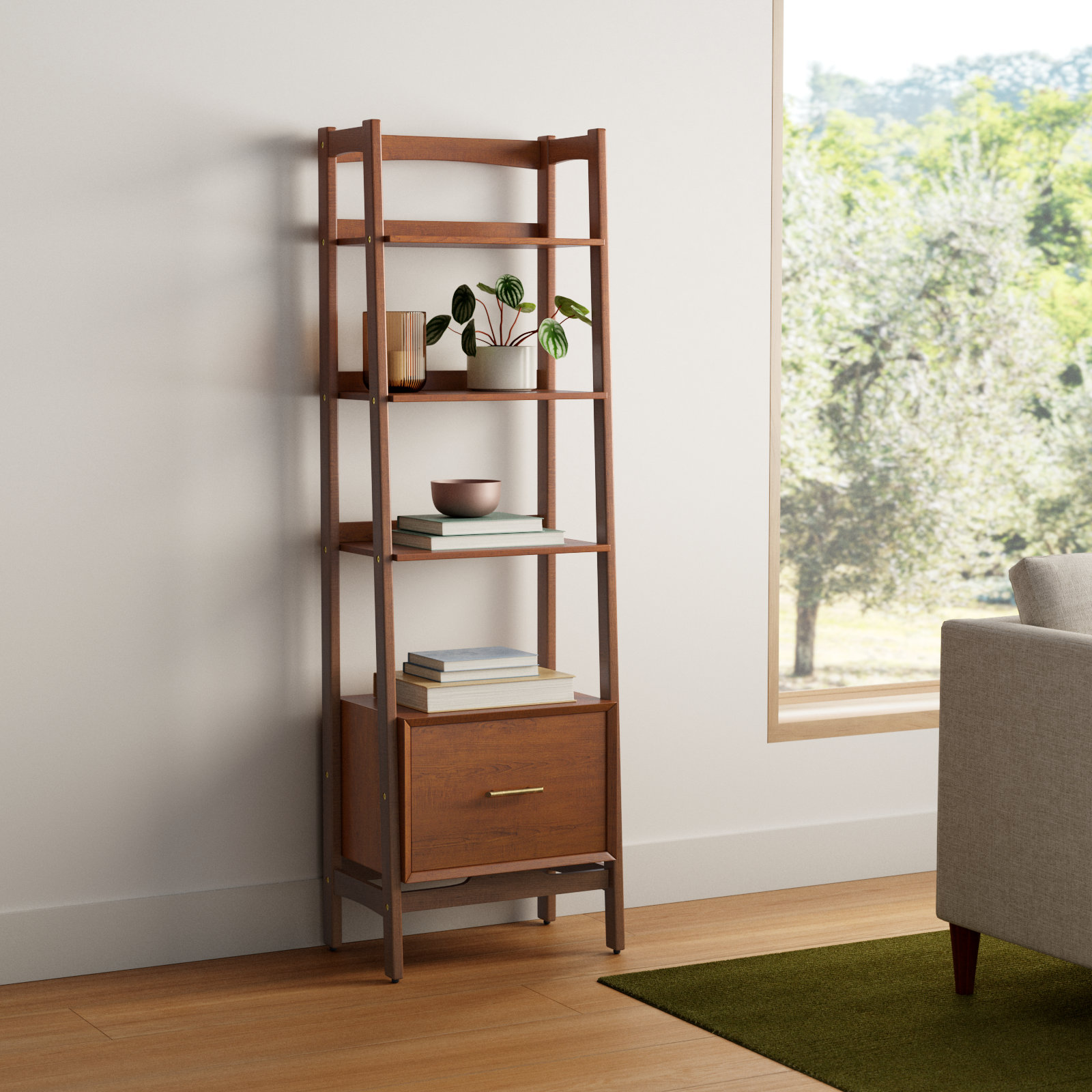 Stiles Etagere Bookcase, Mahogany, 70" H x 22" W x 15" D