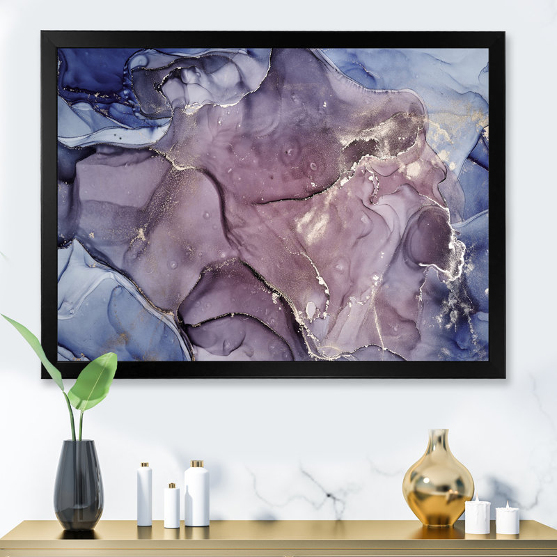 Gris et mauve, encre de marbre, impression sur toile murale moderne, H 30 po x l 40 po x P 1,5 po, Cadre noir