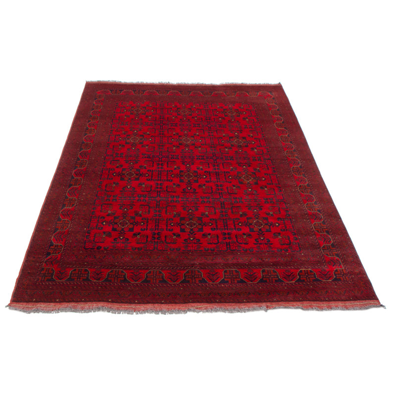 Tapis rouge en laine noué à la main de conception unique 6 pi 10 po x 9 pi 9 po Gwena