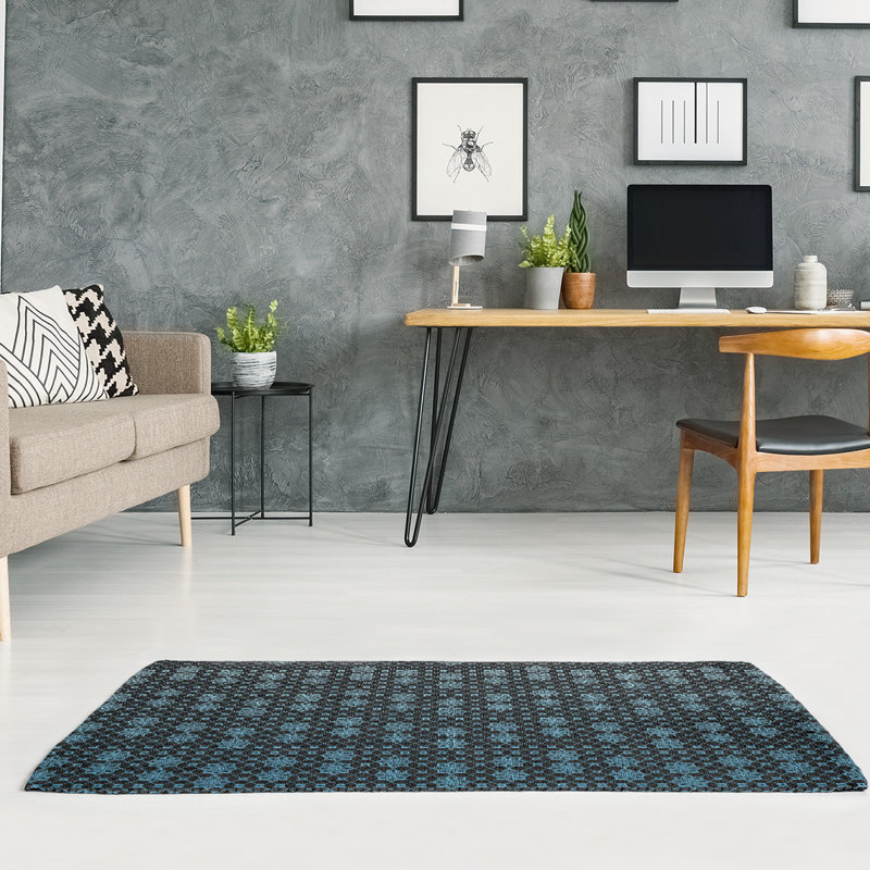 Tapis de zone bleu treillis dégradé, Rectangle 4 pi x 6 pi
