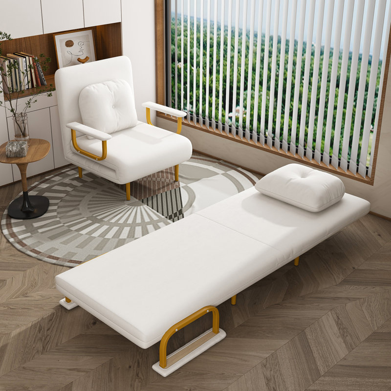 Folding Sofa Bed 3-In-1 Convertible Chair - 5-Position Adjustable Backrest With Pillow, Space-Saving Sleeper For Living Room, Bedroom & Office (White)