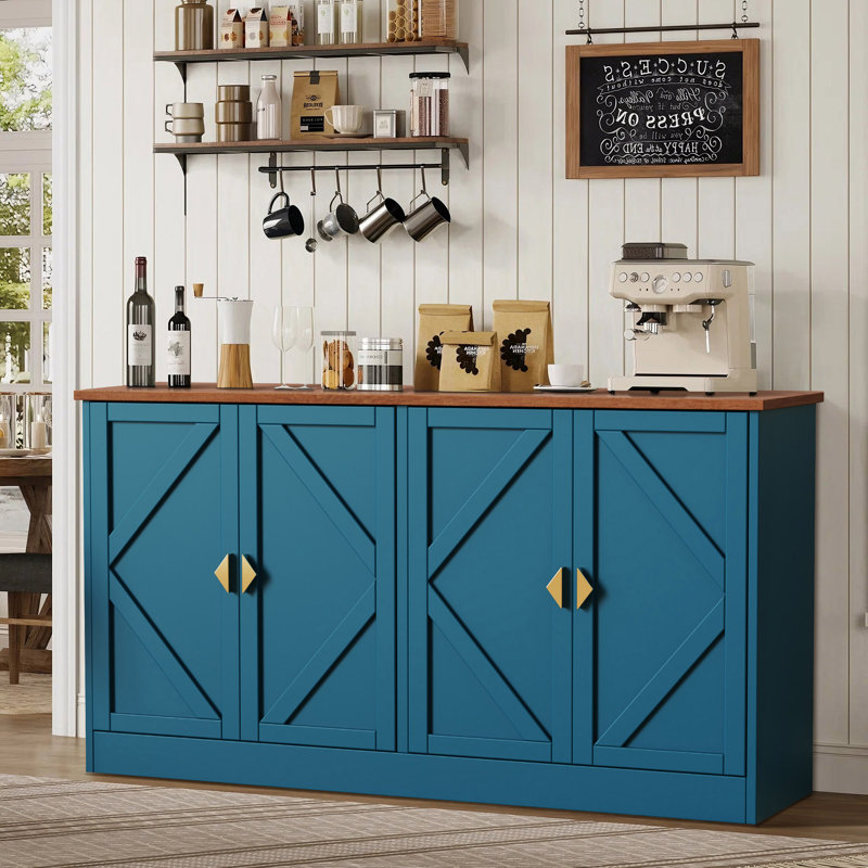 Carville 59" Buffet Sideboard with Adjustable Shelves, Mid-Century Coffee Bar Table For Living Room, Dinning Room, Navy