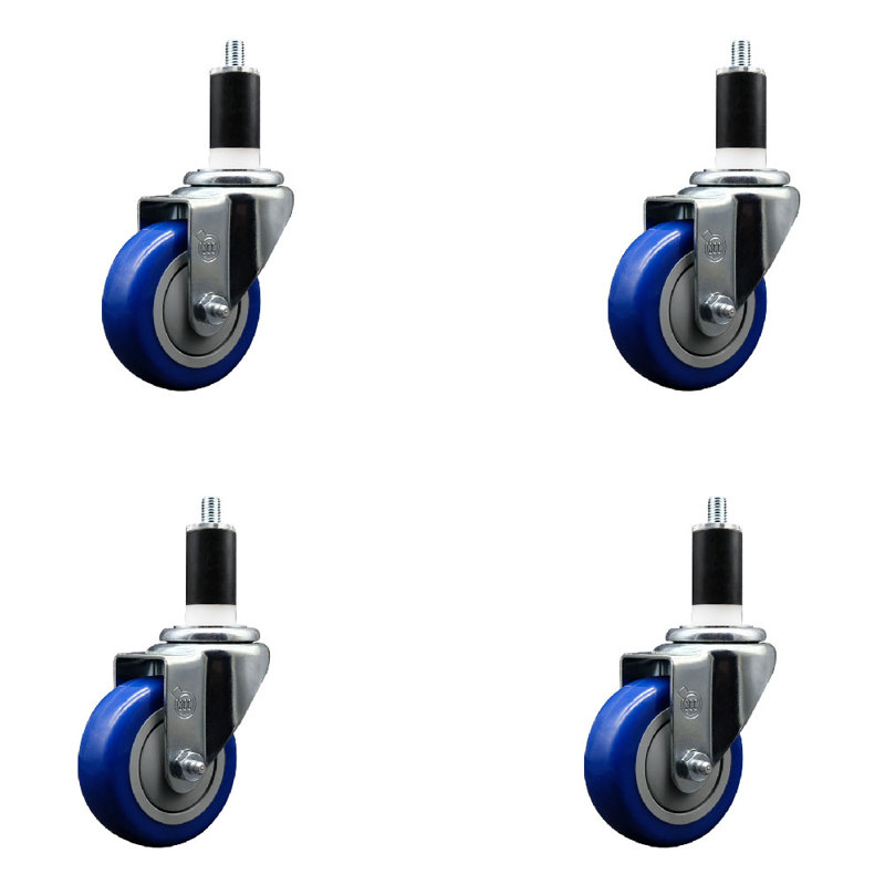 Ensemble de roulettes extensibles pivotantes Poly Poly SCC NB 3,5 po x 1-3 / 8 po, Bleu
