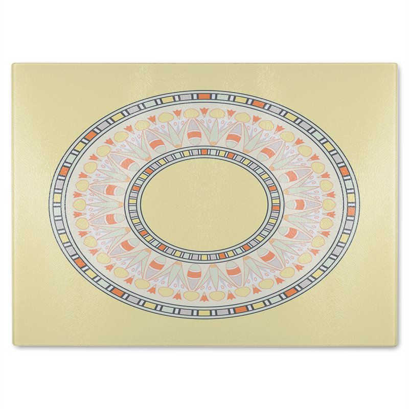 Circle Ornament Round Frame Glass Chopping Board, 40cm L x 28cm W