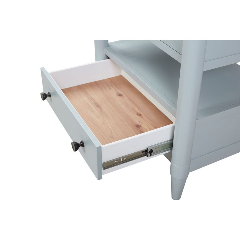 Table de chevet ouverte à finition sable avec 2 tiroirs et petite table de chevet en bois, Bleu clair