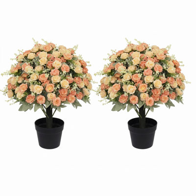 2 pots artificiels roses de 24 pouces résistants aux rayons UV, artificiels et floraux réalistes convenant à un décor intérieur et extérieur (jaune)