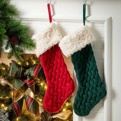 Ensemble de 2 bas de Noël rouges et verts en tricot 24,5 po