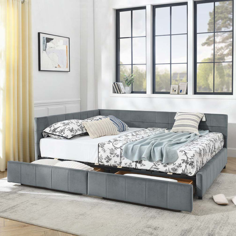 Velvet Storage Daybed, Gray, Queen