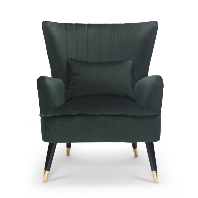 Nettey Upholstered Wingback Chair, Velvet, Green