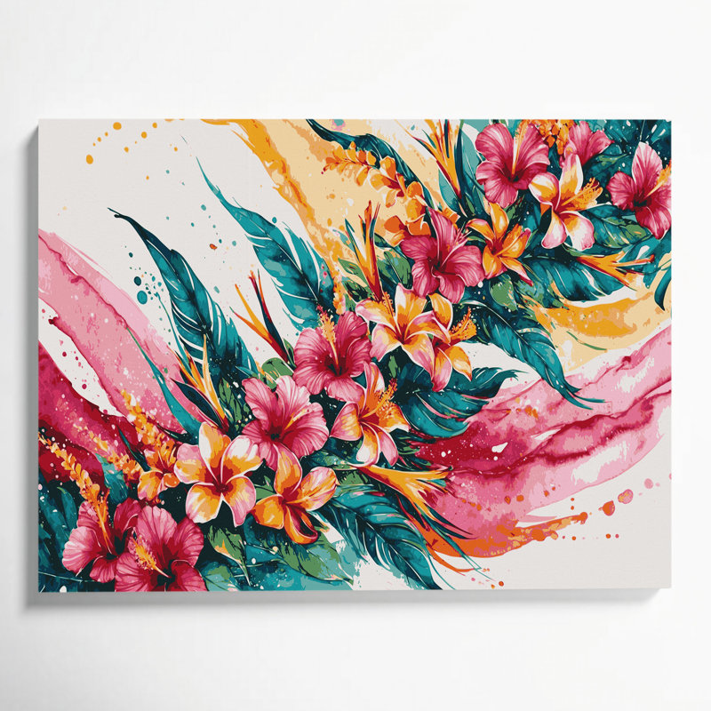 «Hawaiian Flower Sprays», art mural sur toile beige, H 11 po x l 14 po
