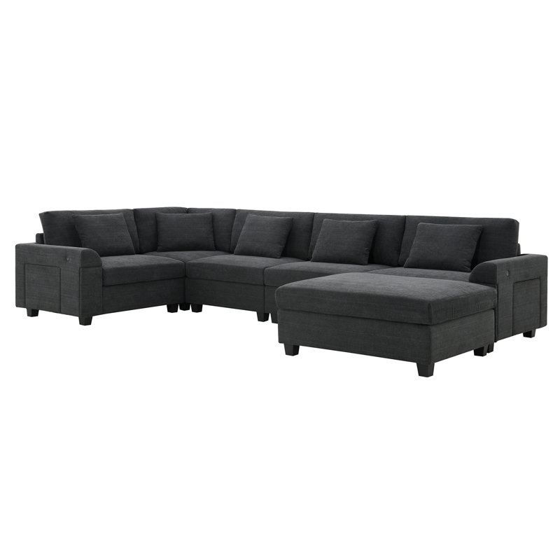 128*67" U Shaped Sectional Sofa, Black