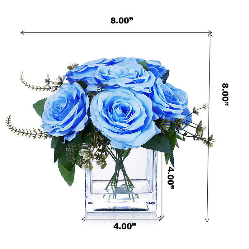 Arrangement floral roses artificielles dans un vase, Bleu