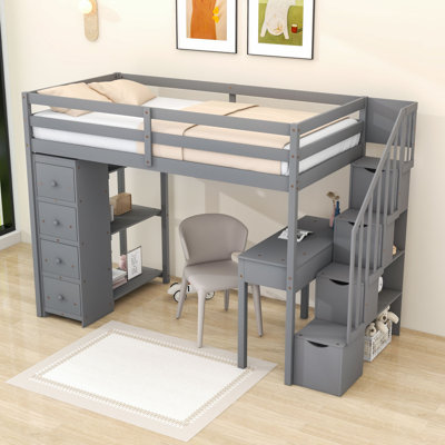 Hazbije Twin 6 Drawer Loft Bunk Bed with Built-in-Desk
