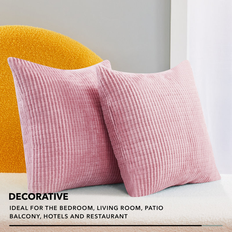 Deconov Ribbed Corduroy Square Throw Pillow Covers (Set of 2), 18" x 18", Light Pink
