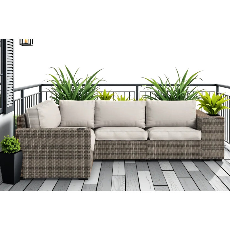 102'' Wide Outdoor Patio Sectional, Fully Assembled, Reversible L - Shaped, All Weather , Comfortable 7" Back Cushions, Removable Covers, Built In Cup Holders Wide, Modular, Rustproof Aluminum Frame,