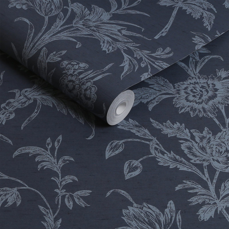 Laura Ashley, papier peint Lloyd Midnight Seaspray, Bleu