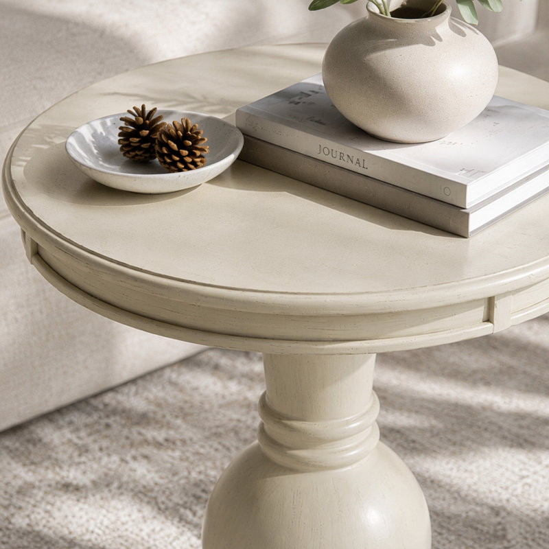 Table d'appoint blanc antique avec base piédestal, 26.5" H x 26.5" W x 26.5" D, Antique White, Does Not Apply