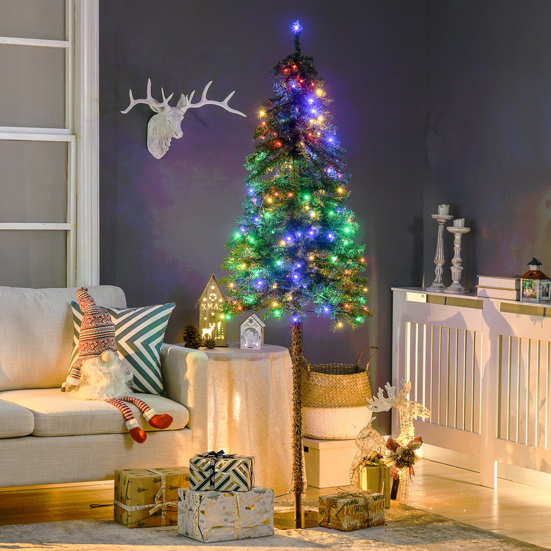 Arbre de Noël artificiel de 6 pi avec 6 branches de pin, 442 branches, 175 lumières DEL chaudes et colorées, base en acier