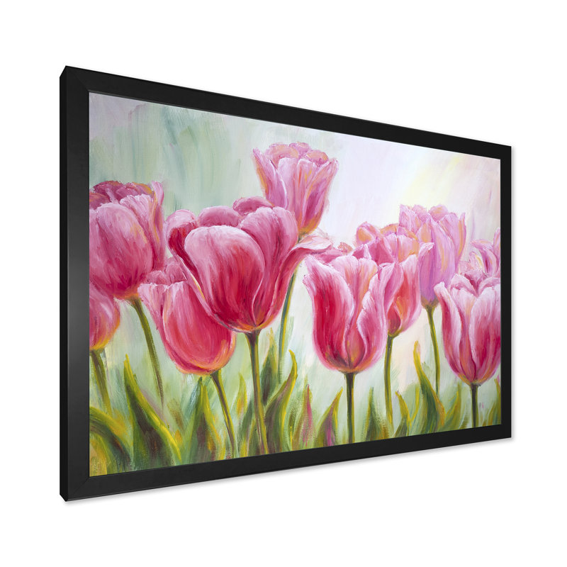 Tulipes, fleurs, peinture sur toile, Cadre noir, H 16 po x l 32 po x p 1 po