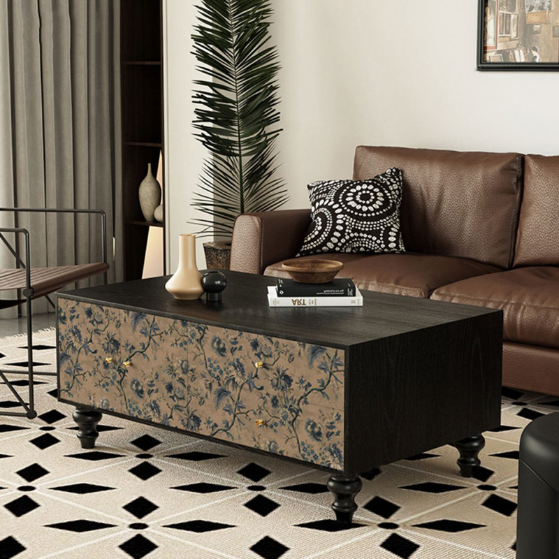47.24" Black Solid Wood Rectangular Coffee Table