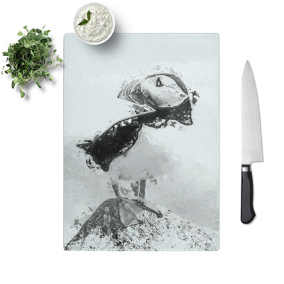 Tempered Glass The Atlantic Puffin Bird in Abstract Chopping Board