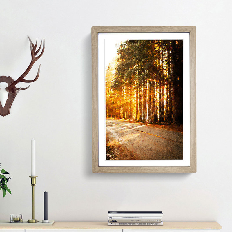 Sunlight Through the Forest - Picture Frame Painting Print, Oak Framed, 65cm H x 48cm W x 2cm D