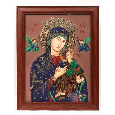 Mère Marie avec Jésus | Peinture encadrée de Tanjore | Or 22 carats