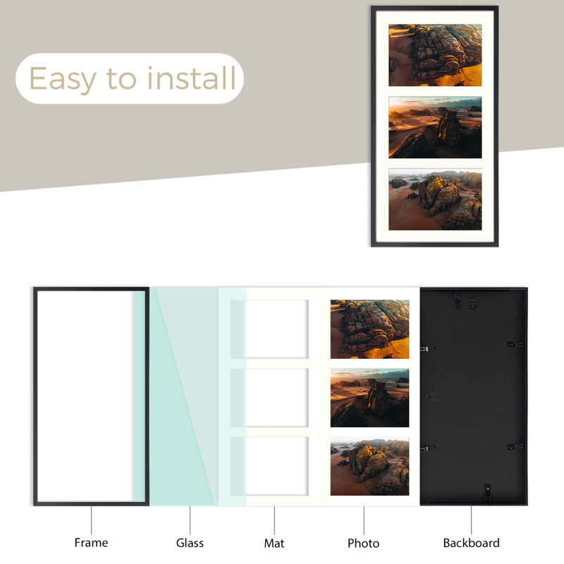 Drennon Metal Picture Frame, Black, 7" x 14" Matted to 4" x 6", 4" x 6"