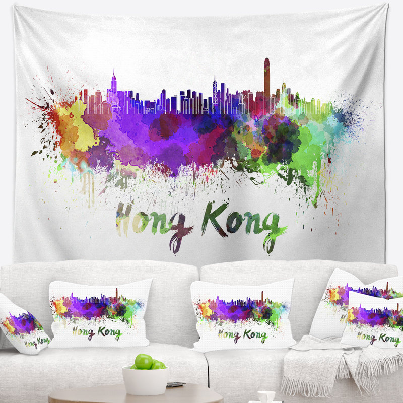 Tapisserie de skyline de hong kong Cityscape, H 32 po x l 39 po