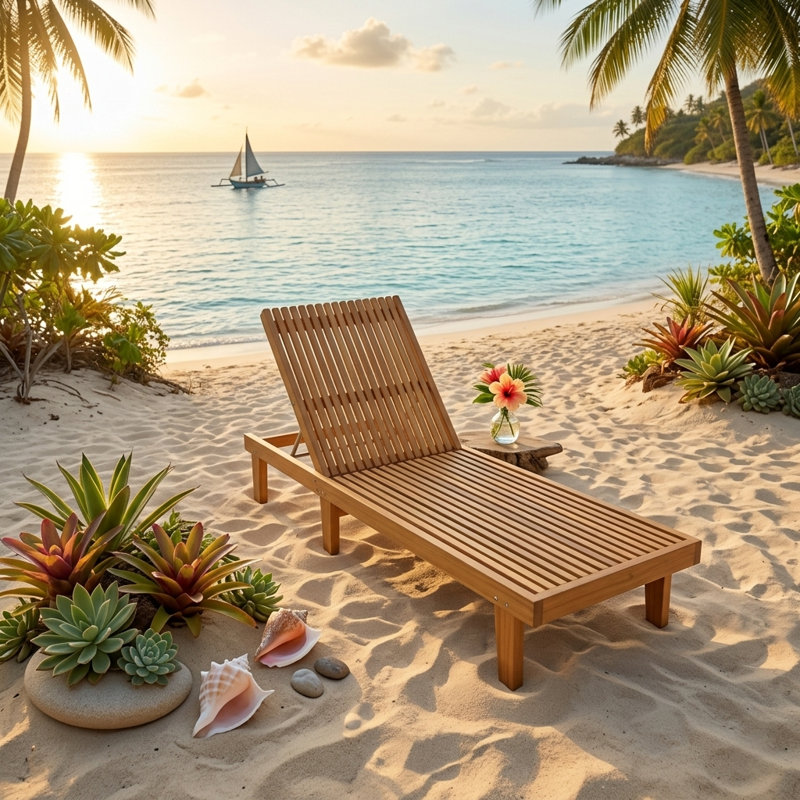 Solid Wood Adjustable Outdoor Chaise Lounge With Slat Back And Weather-resistant Finish