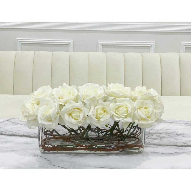 Modern White/off-white Real Touch Rose Centerpiece - Luxury Home Decor, White