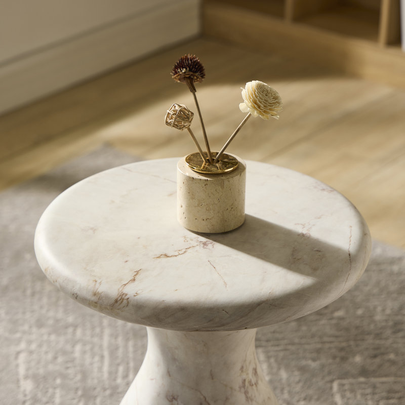 Concrete Indoor/Outdoor Side Table, Round Hourglass End Table with Faux Marble Finish